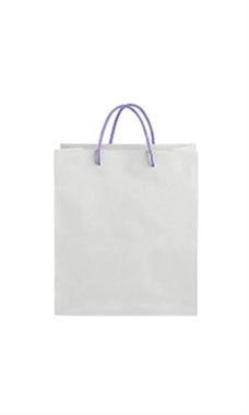 Medium White on Kraft Premium Folded Top Paper Bags Purple Rope Handles