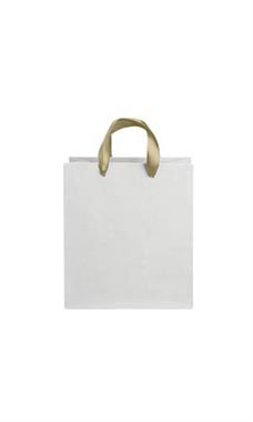 Medium White on Kraft Premium Folded Top Paper Bags Gold Ribbon Handles