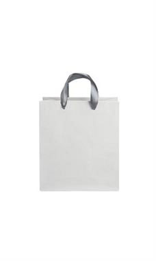 Medium White on Kraft Premium Folded Top Paper Bags Dark Gray Ribbon Handles