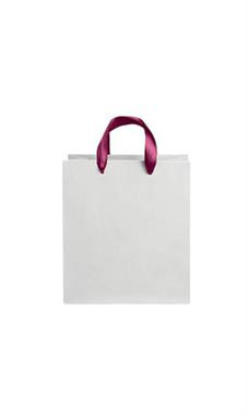 Medium White on Kraft Premium Folded Top Paper Bags Maroon Ribbon Handles