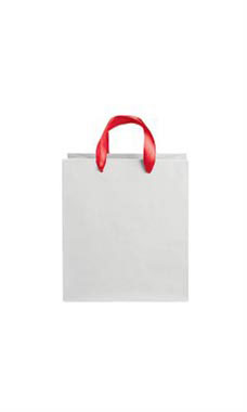 Medium White on Kraft Premium Folded Top Paper Bags Red Ribbon Handles