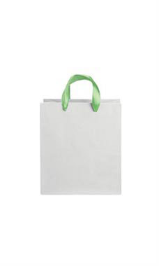 Medium White on Kraft Premium Folded Top Paper Bags Neon Green Ribbon Handles
