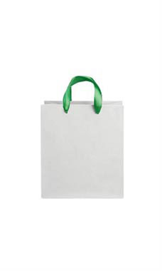 Medium White on Kraft Premium Folded Top Paper Bags Kelly Green Ribbon Handles