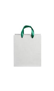 Medium White on Kraft Premium Folded Top Paper Bags Dark Green  Ribbon Handles