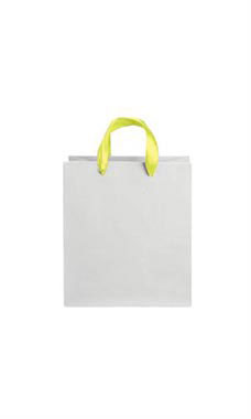 Medium White on Kraft Premium Folded Top Paper Bags Yellow Ribbon Handles