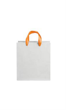 Medium White on Kraft Premium Folded Top Paper Bags Orange Ribbon Handles