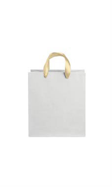 Medium White on Kraft Premium Folded Top Paper Bags Light Gold Ribbon Handles