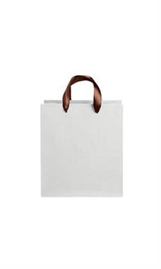 Medium White on Kraft Premium Folded Top Paper Bags Brown Ribbon Handles