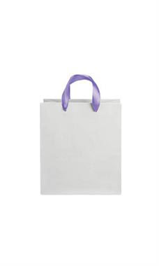 Medium White on Kraft Premium Folded Top Paper Bags Purple Ribbon Handles