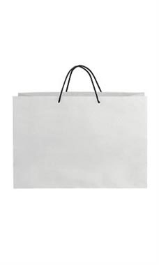 Large White on Kraft Premium Folded Top Paper Bags Black Rope Handles