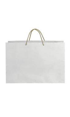 Large White on Kraft Premium Folded Top Paper Bags Gold Rope Handles