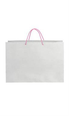 Large White on Kraft Premium Folded Top Paper Bags Light Pink Rope Handles