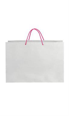 Large White on Kraft Premium Folded Top Paper Bags Hot Pink Rope Handles