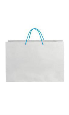 Large White on Kraft Premium Folded Top Paper Bags Light Blue Rope Handles