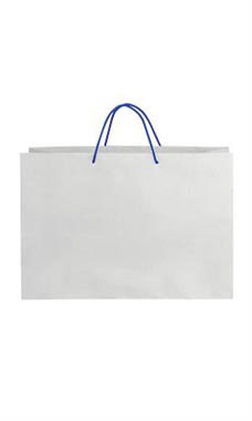 Large White on Kraft Premium Folded Top Paper Bags Royal Blue Rope Handles
