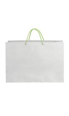 Large White on Kraft Premium Folded Top Paper Bags Neon Green Rope Handles