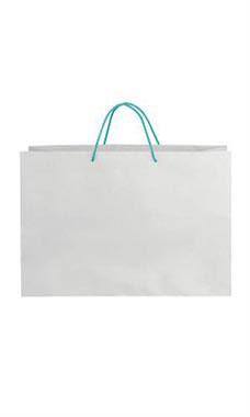 Large White on Kraft Premium Folded Top Paper Bags Turquoise Rope Handles