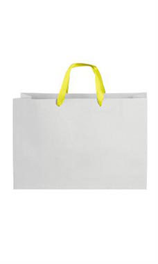 Large White on Kraft Premium Folded Top Paper Bags Yellow Ribbon Handles