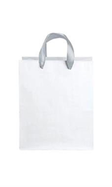 Medium White Premium Folded Top Paper Bags Silver Ribbon Handles