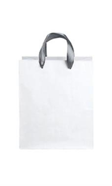 Medium White Premium Folded Top Paper Bags Dark Gray Ribbon Handles