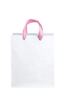 Medium White Premium Folded Top Paper Bags Light Pink Ribbon Handles
