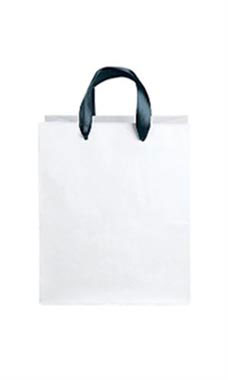 Medium White Premium Folded Top Paper Bags Navy Ribbon Handles