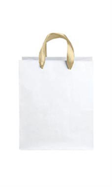 Medium White Premium Folded Top Paper Bags Light Gold Ribbon Handles