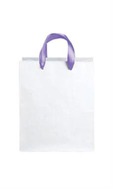 Medium White Premium Folded Top Paper Bags Purple Ribbon Handles