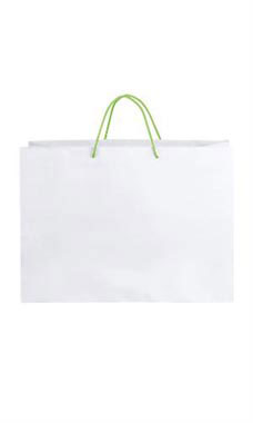 Large White Premium Folded Top Paper Bags Neon Green Rope Handles