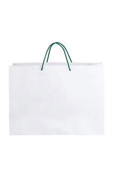 Large White Premium Folded Top Paper Bags Dark Green Rope Handles