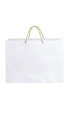 Large White Premium Folded Top Paper Bags Light Gold Rope Handles