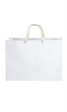 Large White Premium Folded Top Paper Bags Ivory Ribbon Handles
