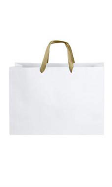 Large White Premium Folded Top Paper Bags Gold Ribbon Handles