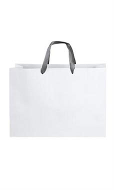 Large White Premium Folded Top Paper Bags Dark Gray Ribbon Handles