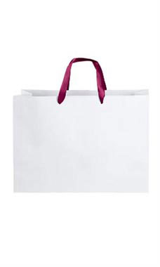 Large White Premium Folded Top Paper Bags Maroon Ribbon Handles