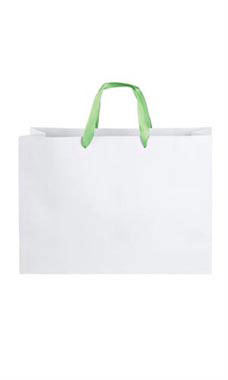 Large White Premium Folded Top Paper Bags Neon Green Ribbon Handles