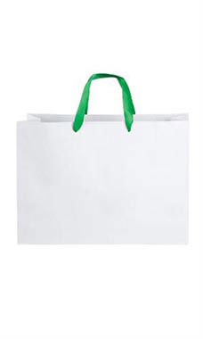 Large White Premium Folded Top Paper Bags Kelly Green Ribbon Handles