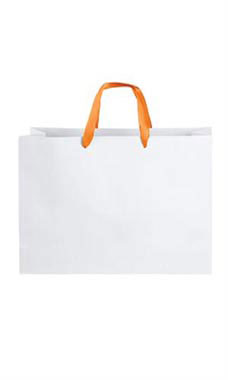 Large White Premium Folded Top Paper Bags Orange Ribbon Handles
