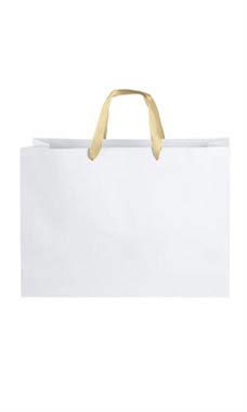 Large White Premium Folded Top Paper Bags Light Gold Ribbon Handles