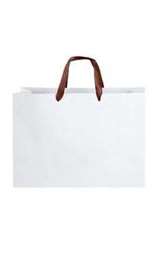 Large White Premium Folded Top Paper Bags Brown Ribbon Handles