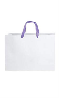 Large White Premium Folded Top Paper Bags Purple Ribbon Handles