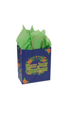Medium Holly Jolly Christmas Paper Shopping Bags - Case of 100