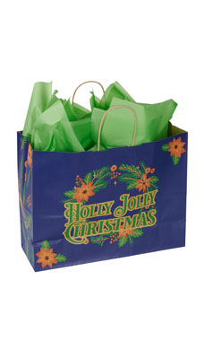 Large Holly Jolly Christmas Paper Shopping Bags - Case of 25