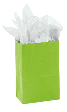 Small Lime Green Paper Shopping Bags - Case of 25