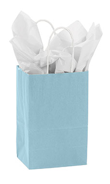 Small Powder Blue Paper Shopping Bags - Case of 100