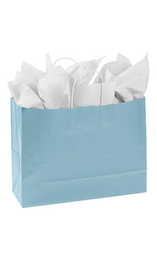 Large Powder Blue Paper Shopping Bags - Case of 25