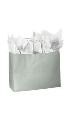 Large Glossy Silver Paper Shopping Bag - Case of 100