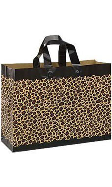 Large Frosted Leopard Print Plastic Bags with Handles