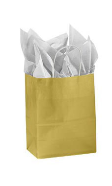 Medium Glossy Gold Paper Shopping Bags - Case of 100