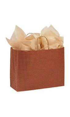 Large Red Gingham Paper Shopping Bags - Case of 100